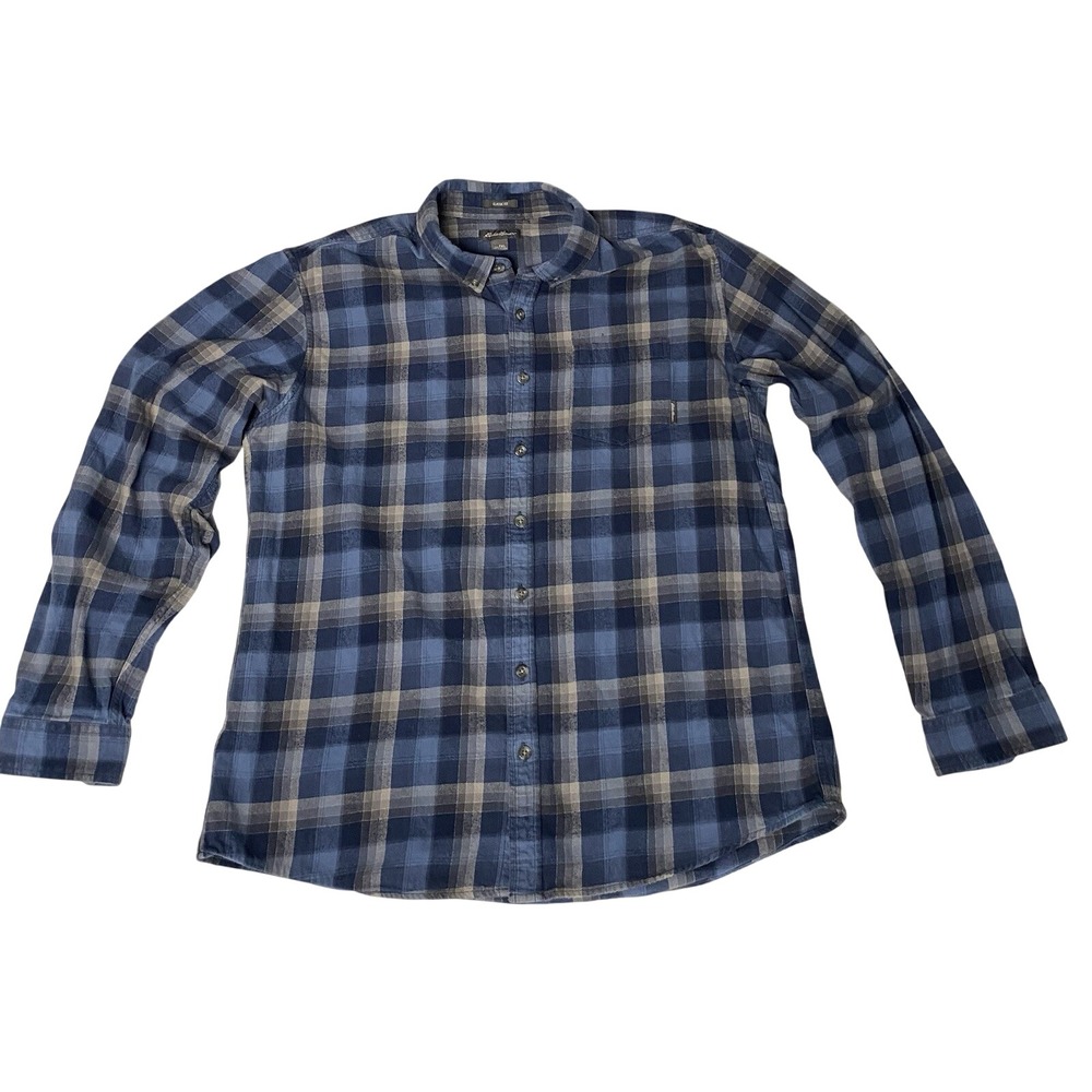 Eddie Bauer Mens TXL Classic Fit Blue Plaid Button Down Shirt